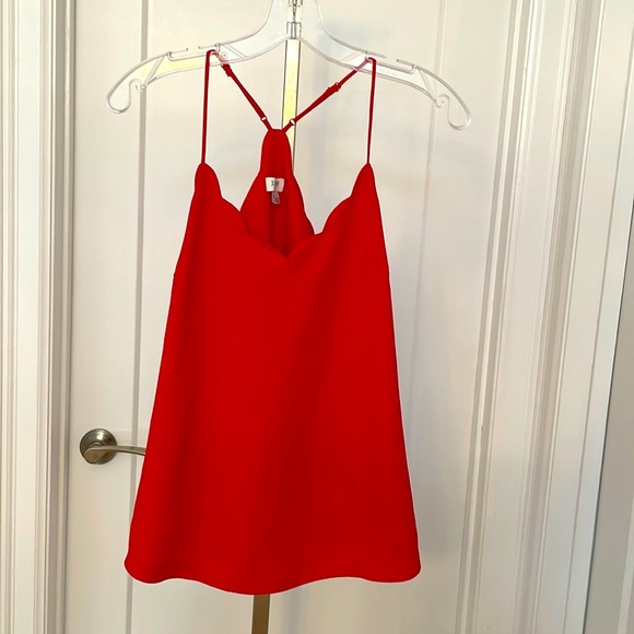 J Crew Factory Red scalloped Cami Tank Top Sz 4 - Picture 4 of 6